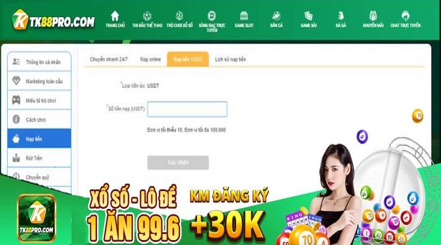 nạp tiền tk88